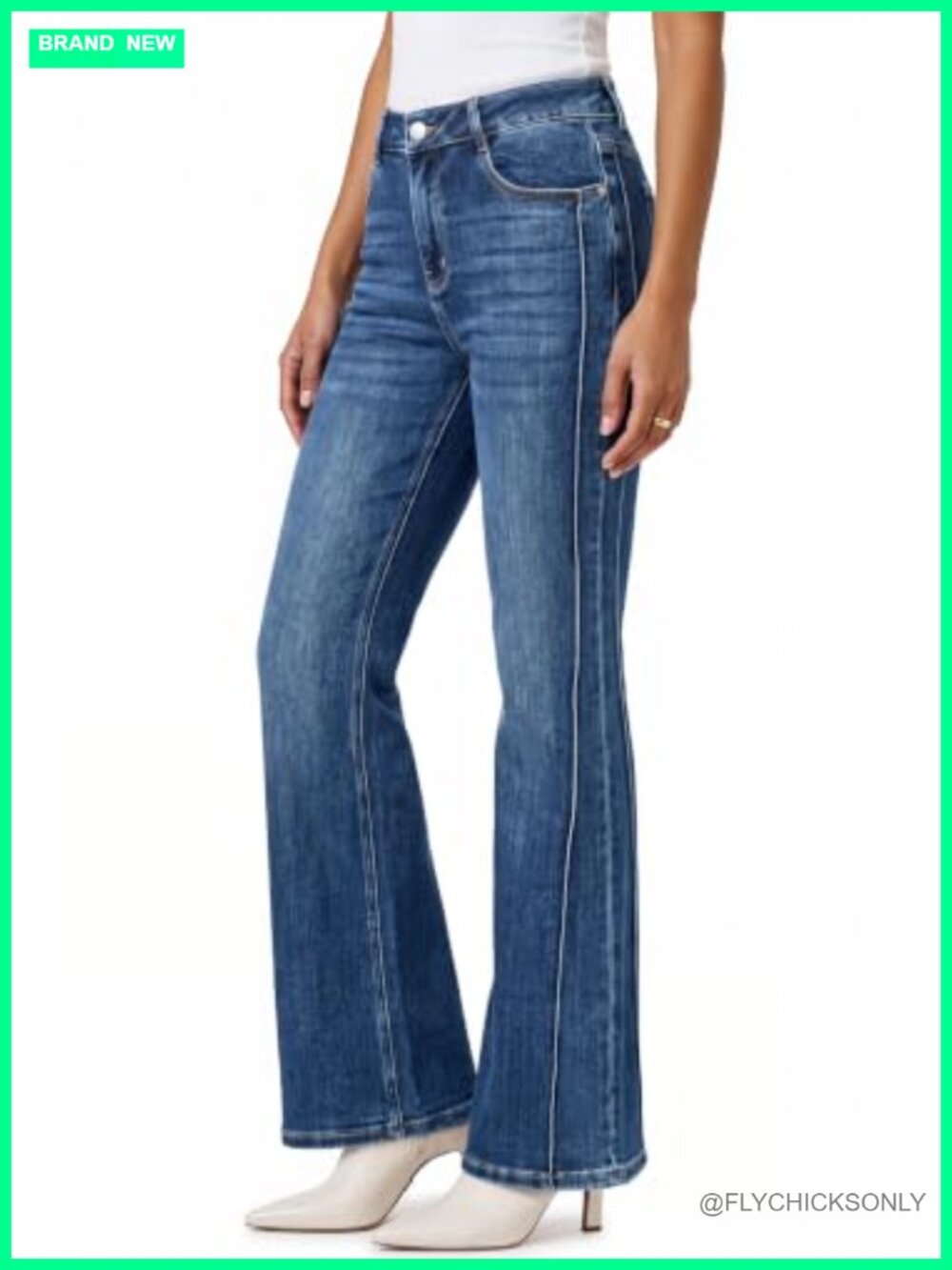 High Stretch Mid Rise Bootcut Flare Jeans Side Seam Work Casual